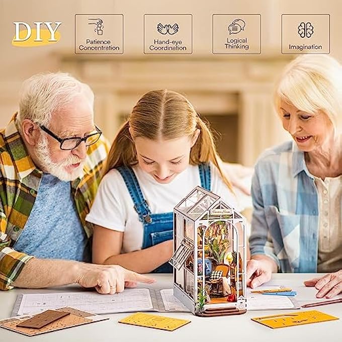 DIY BOOK NOOK KIT GARDEN SHED WITH FURNITURE AND LED LAMP, 3D PUZZLE BOOKNOOK MINIATURE HOUSE MODEL KIT, DIORAMA MODEL BUILDING FOR ADULTS, BOOKSHELF DECORATION - Image 4